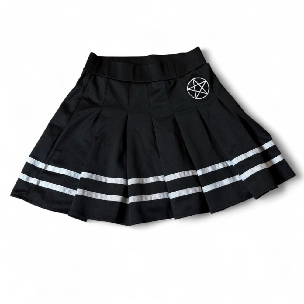 Black Pleated Mini Skirt with Silver Stripes